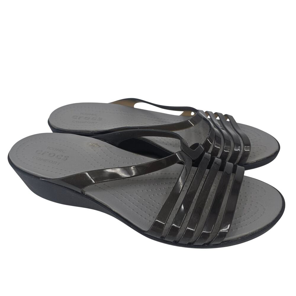 Crocs Isabella Mini Wedge slide sandals Black Jelly Straps Women's Size 11